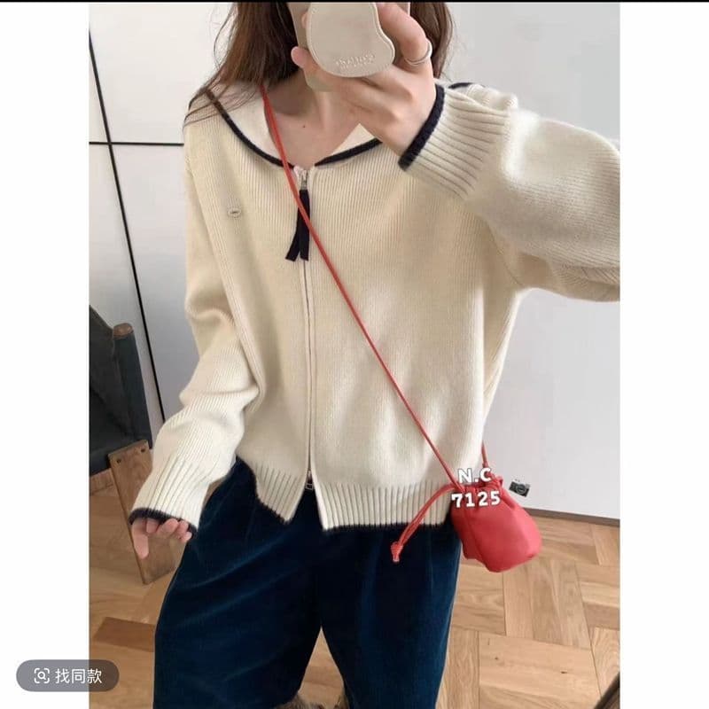가을 의상 새로운 여성 한국 스타일 루즈핏 패션 달콤함 해군 칼라 스웨터 오픈 가디건 다용도 캐주얼 스웨터 코트 맨위 상세 이미지 34