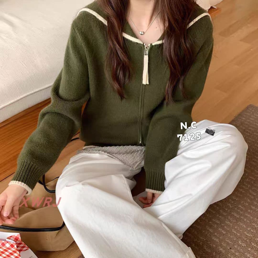 가을 의상 새로운 여성 한국 스타일 루즈핏 패션 달콤함 해군 칼라 스웨터 오픈 가디건 다용도 캐주얼 스웨터 코트 맨위 상세 이미지 37