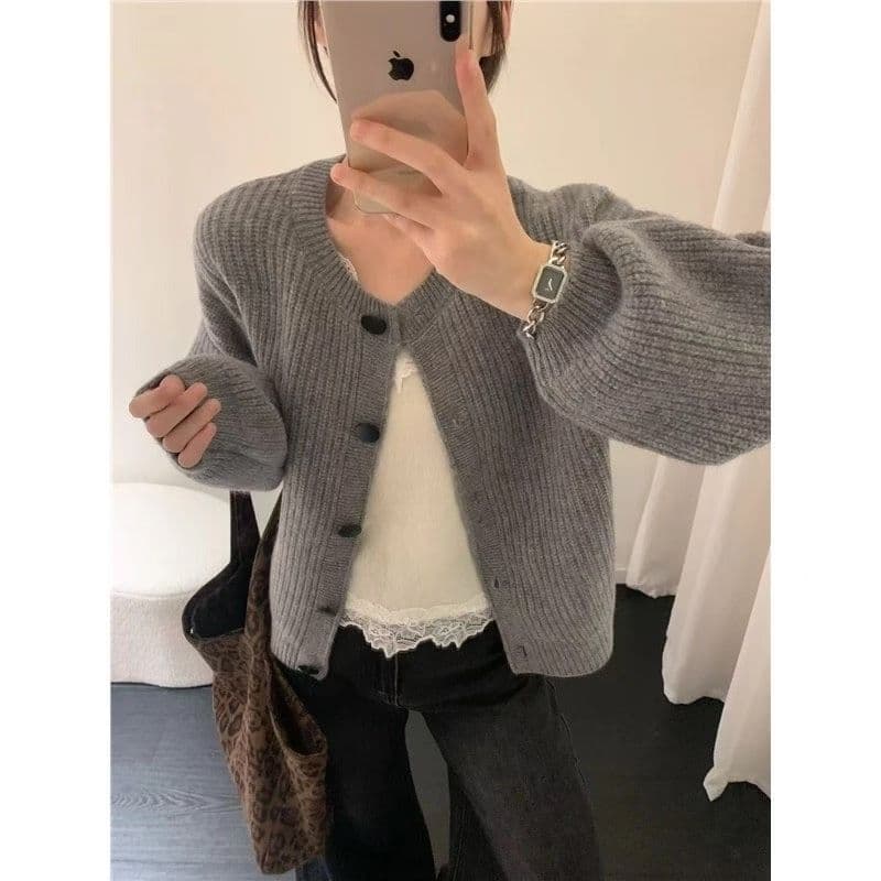 한 부서 미니멀리즘 부드러운 바람 가을 겨울 새로운 두꺼운 라운드 넥 스웨터 폭발 짧은 오픈 가디건 니트 다용도 슬림해 보이는 재킷 상세 이미지 2