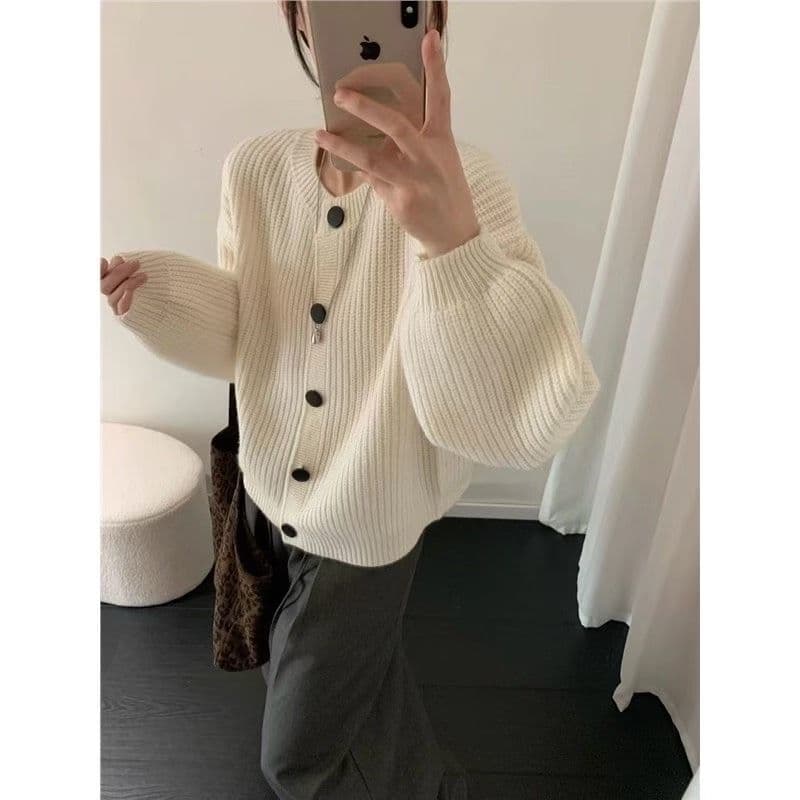 한 부서 미니멀리즘 부드러운 바람 가을 겨울 새로운 두꺼운 라운드 넥 스웨터 폭발 짧은 오픈 가디건 니트 다용도 슬림해 보이는 재킷 상세 이미지 8