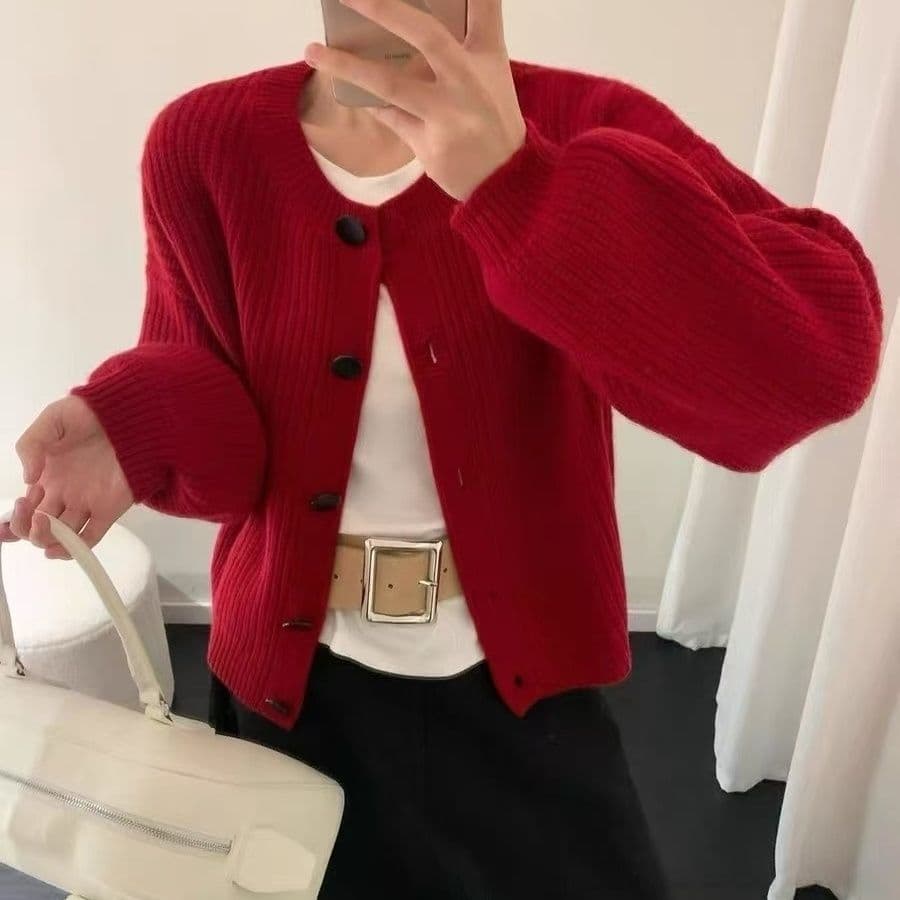 한 부서 미니멀리즘 부드러운 바람 가을 겨울 새로운 두꺼운 라운드 넥 스웨터 폭발 짧은 오픈 가디건 니트 다용도 슬림해 보이는 재킷 상세 이미지 17