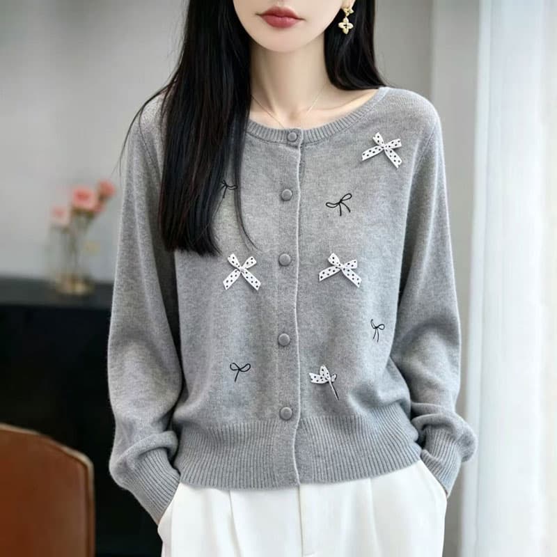 가을 겨울 패션 새로운 여성 라운드 넥 긴팔 스웨터 니트 오픈 가디건 맨위 패션 다용도 나비 매듭 다용도 재킷 이미지 5