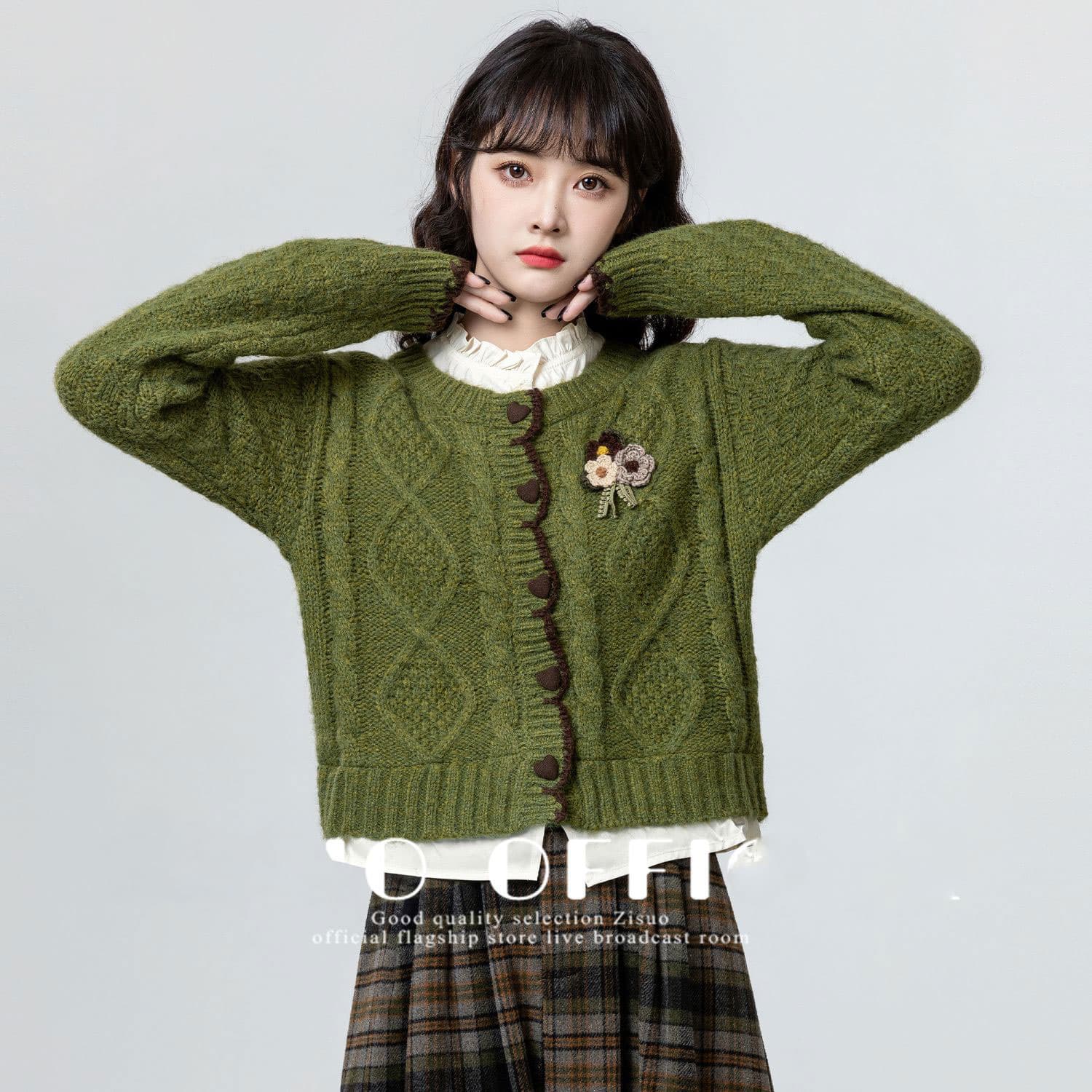 한 부서 페이크 레이어드 꽈배기 스웨터 여자 가을 겨울 패션 새로운 셔츠 패치워크 두꺼운 니트 오픈 가디건 쇼트 스타일 맨위 이미지 3