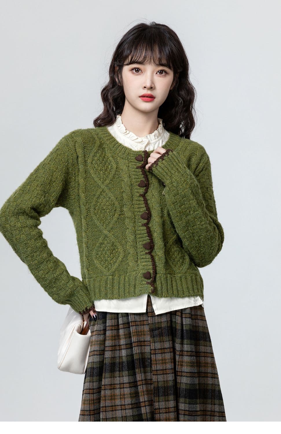 한 부서 페이크 레이어드 꽈배기 스웨터 여자 가을 겨울 패션 새로운 셔츠 패치워크 두꺼운 니트 오픈 가디건 쇼트 스타일 맨위 상세 이미지 6
