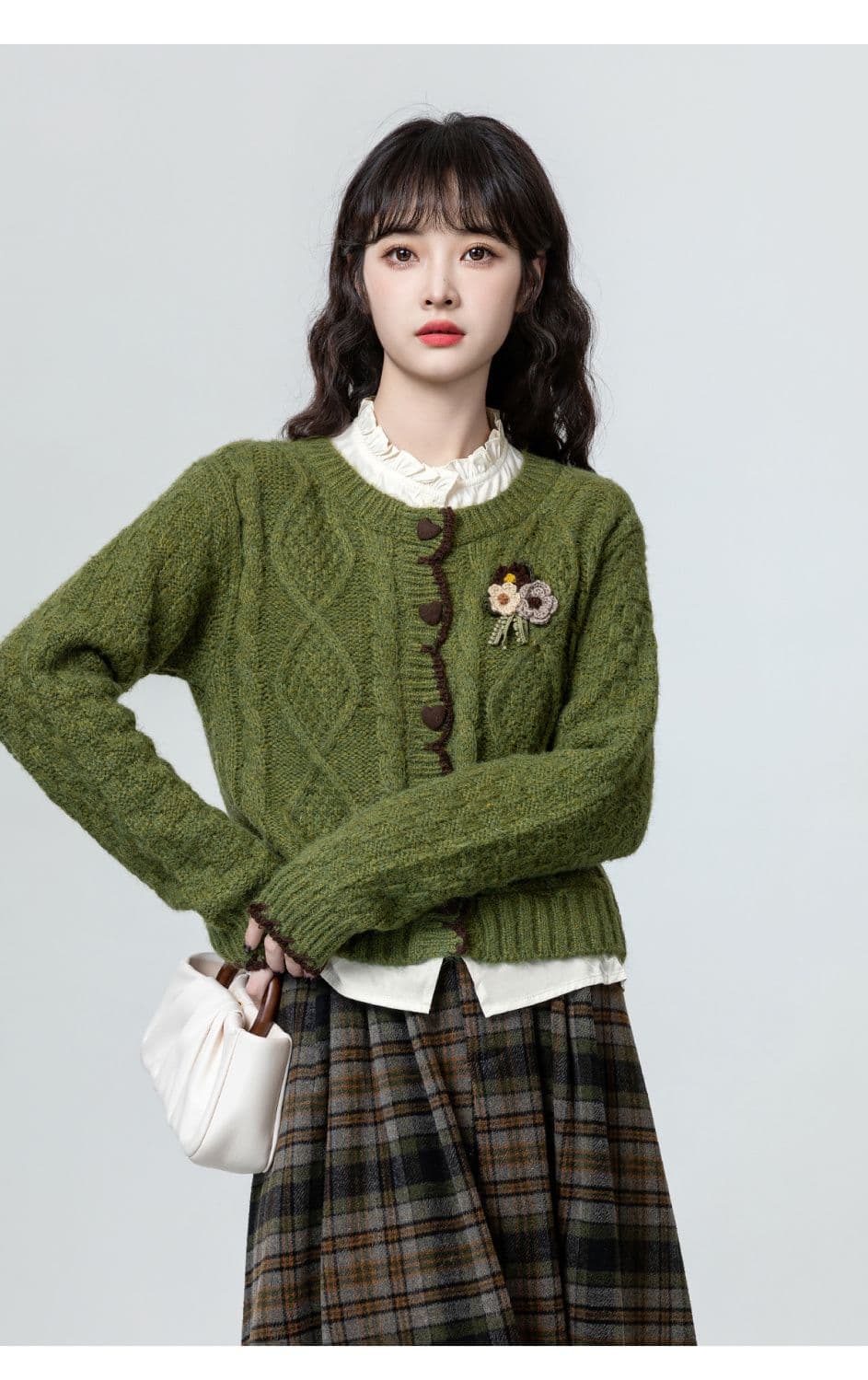한 부서 페이크 레이어드 꽈배기 스웨터 여자 가을 겨울 패션 새로운 셔츠 패치워크 두꺼운 니트 오픈 가디건 쇼트 스타일 맨위 상세 이미지 7