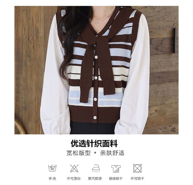 패션 패치워크 페이크 레이어드 스트라이프 긴팔 여성 셔츠 봄 가을 새로운 고유 한 아름다운 루즈핏 연령 감소 슬림해 보이는 맨위 상세 이미지 5
