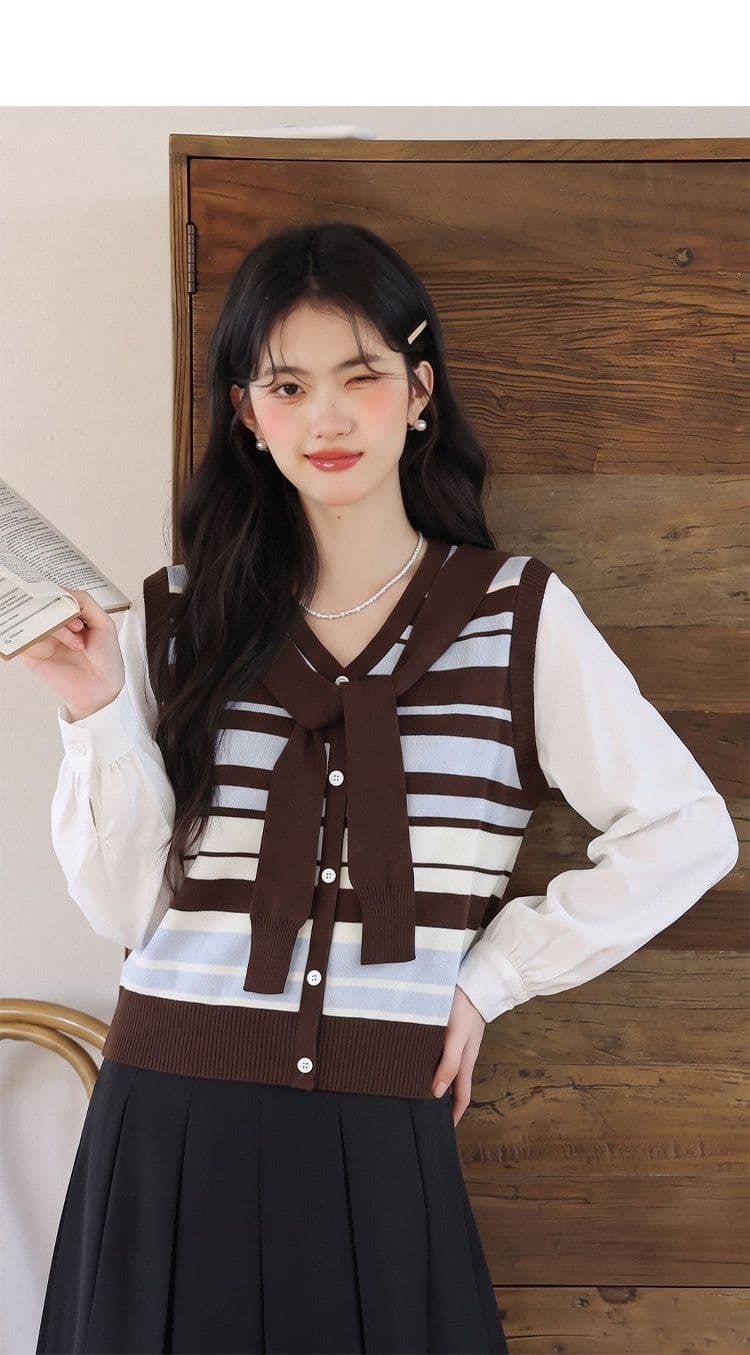 패션 패치워크 페이크 레이어드 스트라이프 긴팔 여성 셔츠 봄 가을 새로운 고유 한 아름다운 루즈핏 연령 감소 슬림해 보이는 맨위 상세 이미지 10