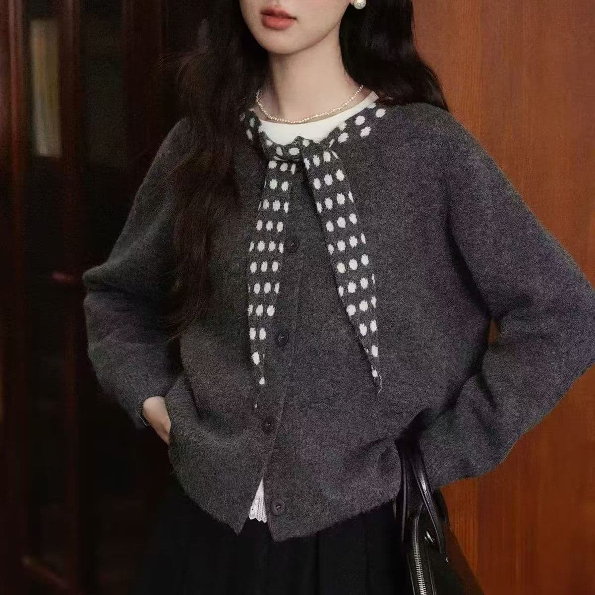 외국 가스 단색 패션 새로운 니트 폭발 오픈 가디건 스카프 스웨터 다용도 재킷 느긋한 가을 겨울 긴팔 맨위 상세 이미지 11