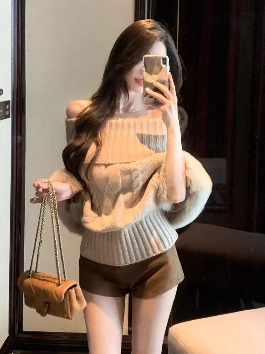 가을 겨울 이 커프스 모방 여우털 터틀넥 양모 혼방 꽈배기 니트 자켓 스웨터 여성 니트 스웨터 상세 이미지 4