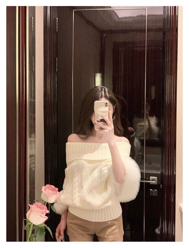 가을 겨울 이 커프스 모방 여우털 터틀넥 양모 혼방 꽈배기 니트 자켓 스웨터 여성 니트 스웨터 상세 이미지 9