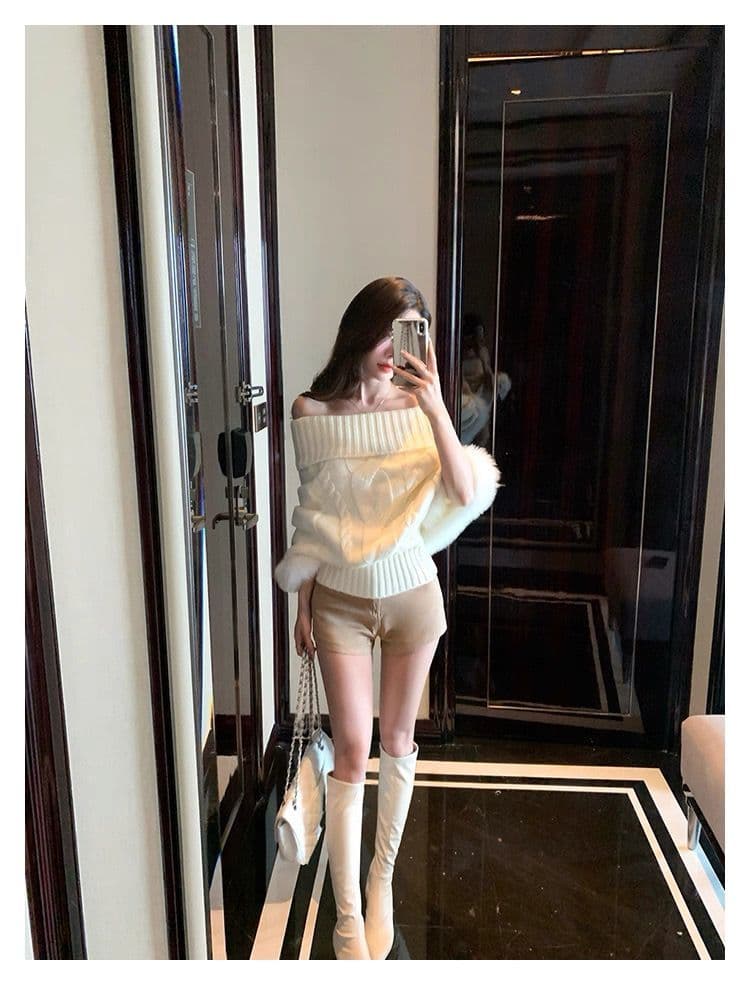 가을 겨울 이 커프스 모방 여우털 터틀넥 양모 혼방 꽈배기 니트 자켓 스웨터 여성 니트 스웨터 상세 이미지 10