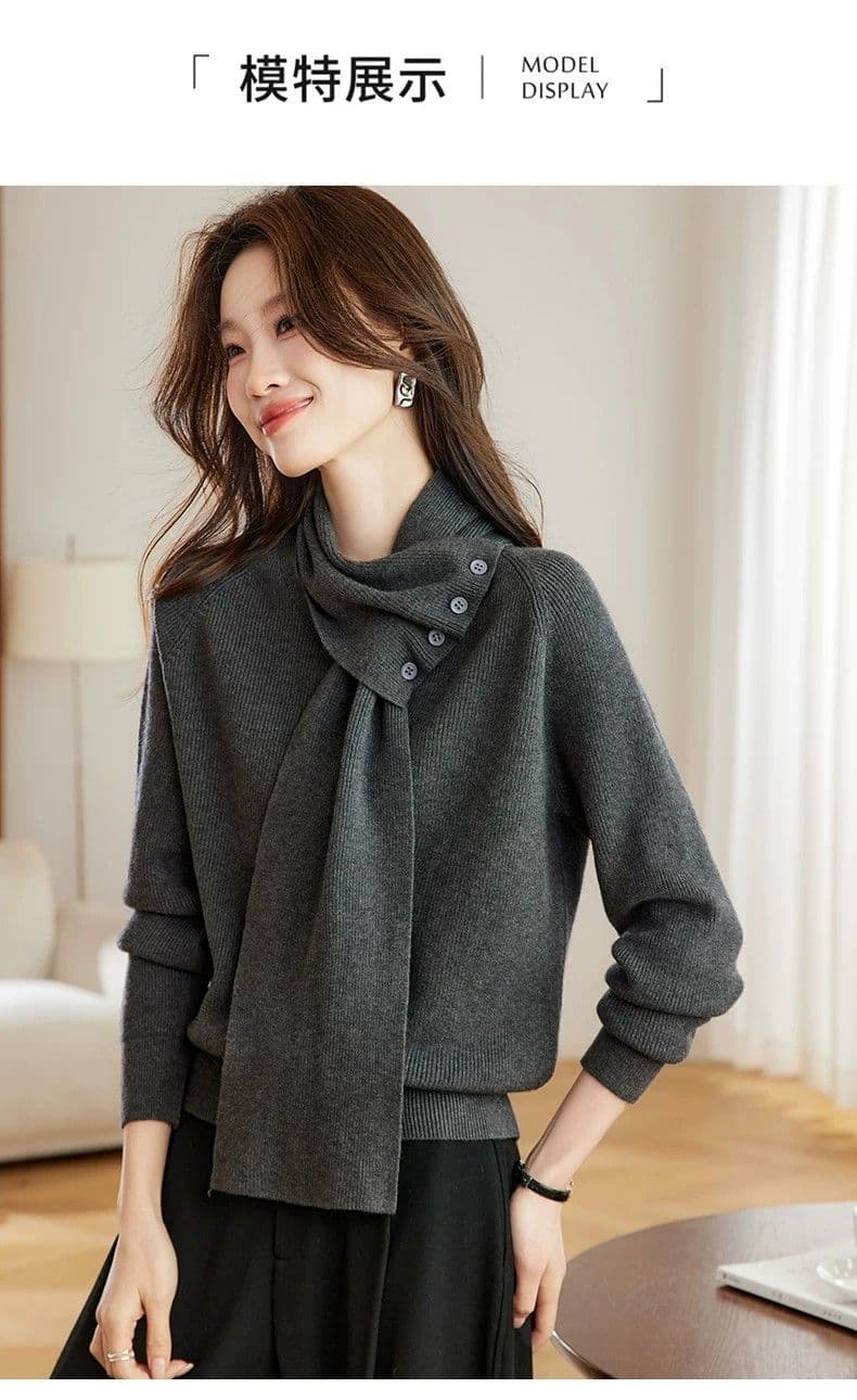 자이언트 잘 생긴 분위기 센스 탈착식 스카프 칼라 스웨터 여자 가을 겨울 새로운 루즈핏 디자인 센스 목도리 니트 맨위 상세 이미지 6