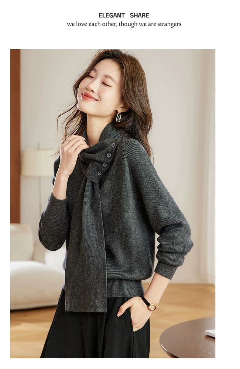 자이언트 잘 생긴 분위기 센스 탈착식 스카프 칼라 스웨터 여자 가을 겨울 새로운 루즈핏 디자인 센스 목도리 니트 맨위 상세 이미지 9