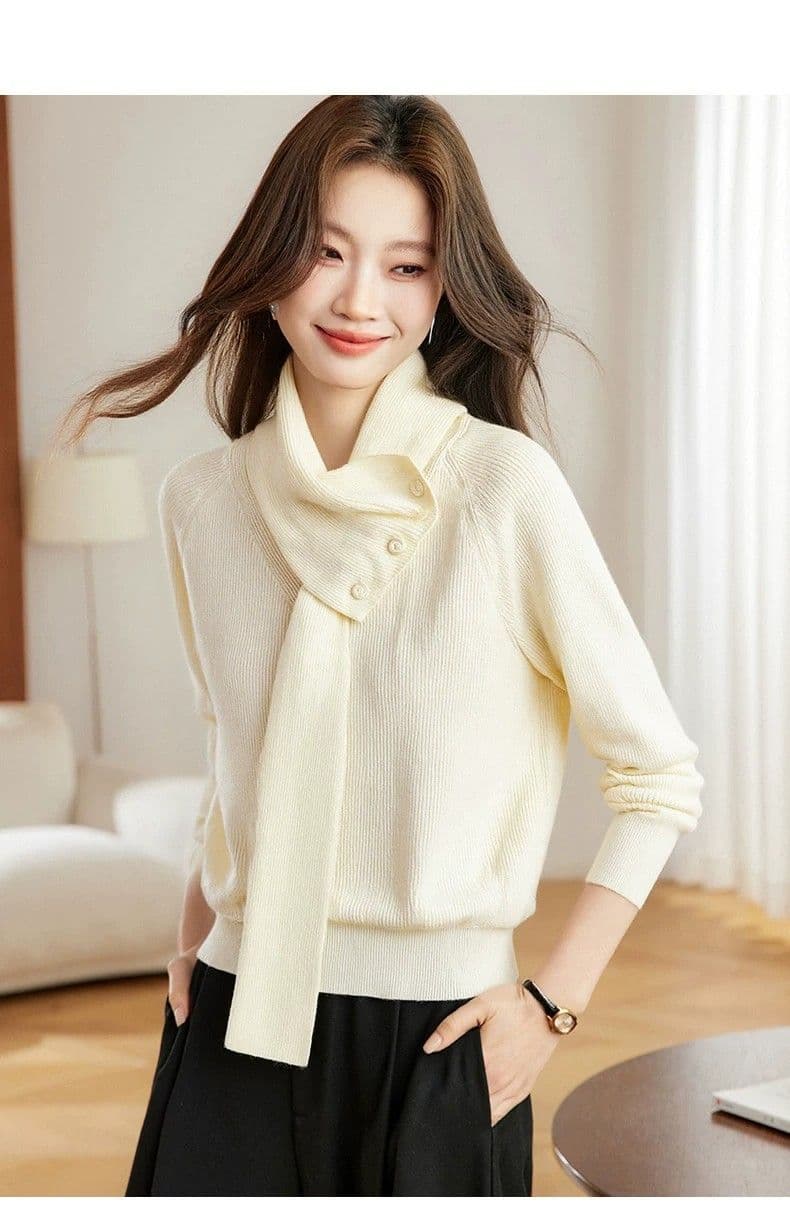 자이언트 잘 생긴 분위기 센스 탈착식 스카프 칼라 스웨터 여자 가을 겨울 새로운 루즈핏 디자인 센스 목도리 니트 맨위 상세 이미지 14