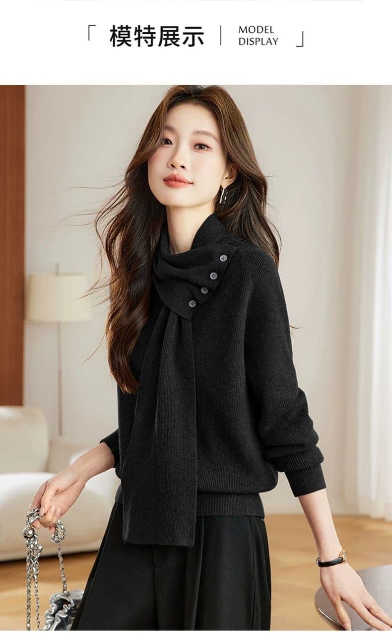 자이언트 잘 생긴 분위기 센스 탈착식 스카프 칼라 스웨터 여자 가을 겨울 새로운 루즈핏 디자인 센스 목도리 니트 맨위 상세 이미지 15