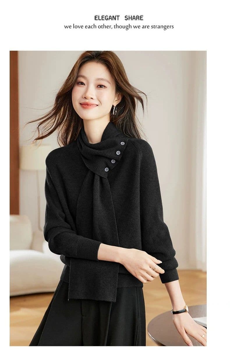 자이언트 잘 생긴 분위기 센스 탈착식 스카프 칼라 스웨터 여자 가을 겨울 새로운 루즈핏 디자인 센스 목도리 니트 맨위 상세 이미지 16