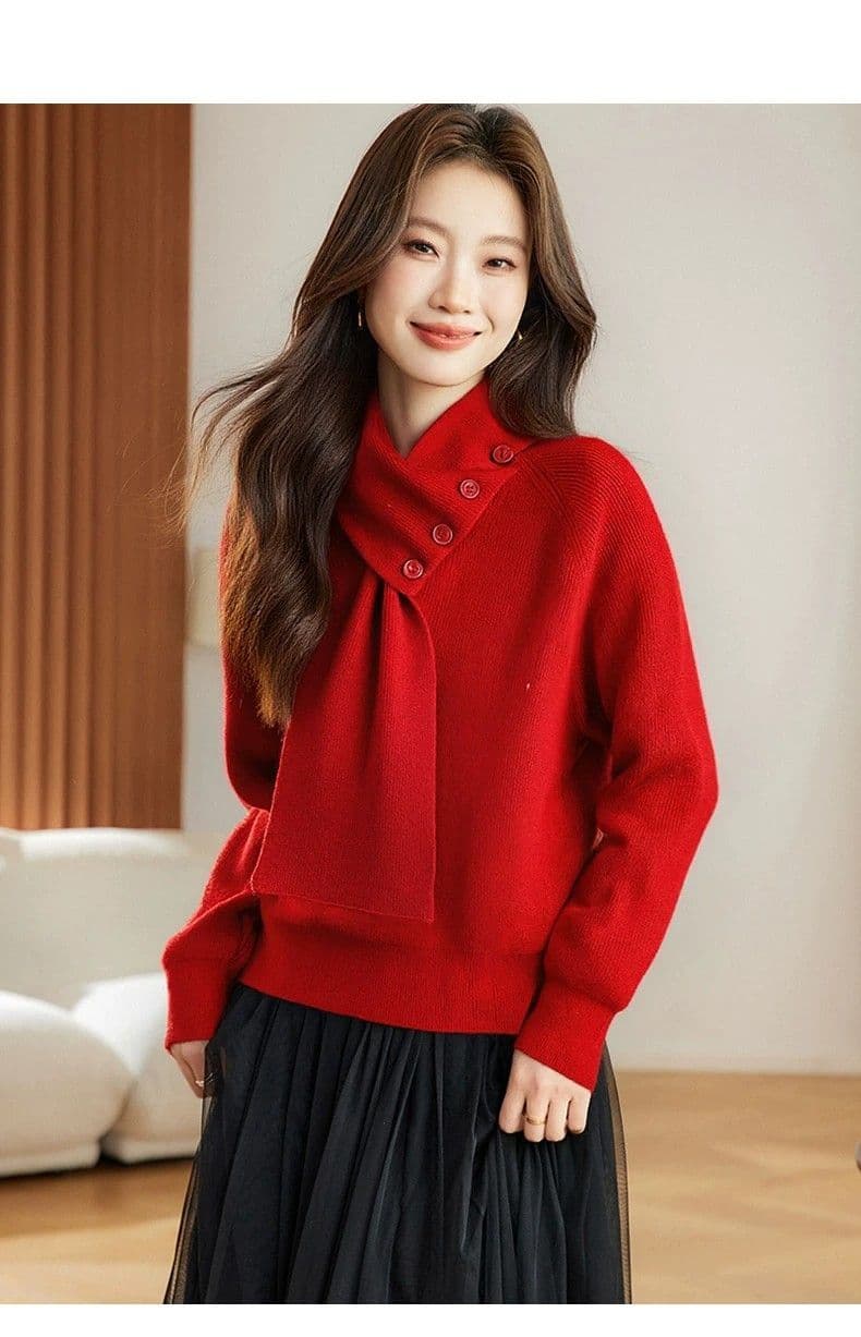 자이언트 잘 생긴 분위기 센스 탈착식 스카프 칼라 스웨터 여자 가을 겨울 새로운 루즈핏 디자인 센스 목도리 니트 맨위 상세 이미지 18