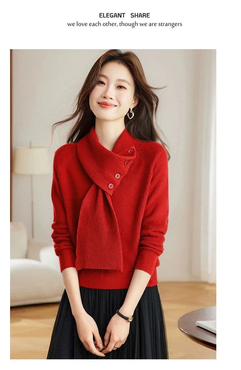 자이언트 잘 생긴 분위기 센스 탈착식 스카프 칼라 스웨터 여자 가을 겨울 새로운 루즈핏 디자인 센스 목도리 니트 맨위 상세 이미지 19