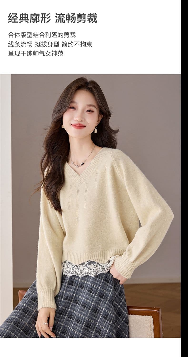 한 부서 패션 레이스 조각 페이크 레이어드 루즈핏 고급 센스 새로운 긴팔 니트 스웨터 여성 가을 의상 새로운 맨위 상세 이미지 6