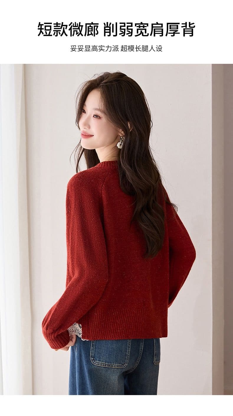한 부서 패션 레이스 조각 페이크 레이어드 루즈핏 고급 센스 새로운 긴팔 니트 스웨터 여성 가을 의상 새로운 맨위 상세 이미지 9