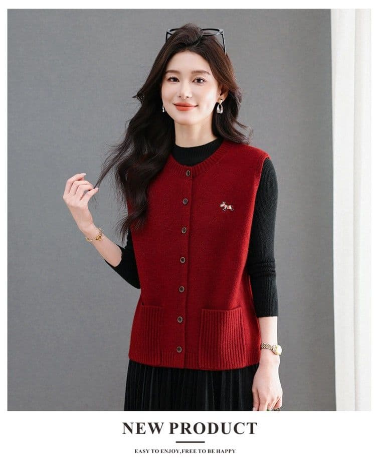 봄 가을 라운드 넥 니트 오픈 가디건 조끼 여자 패션 보온 외부 잡아라. 의류 스택 착용 다용도 양모 조끼 스웨터 여자 상세 이미지 21