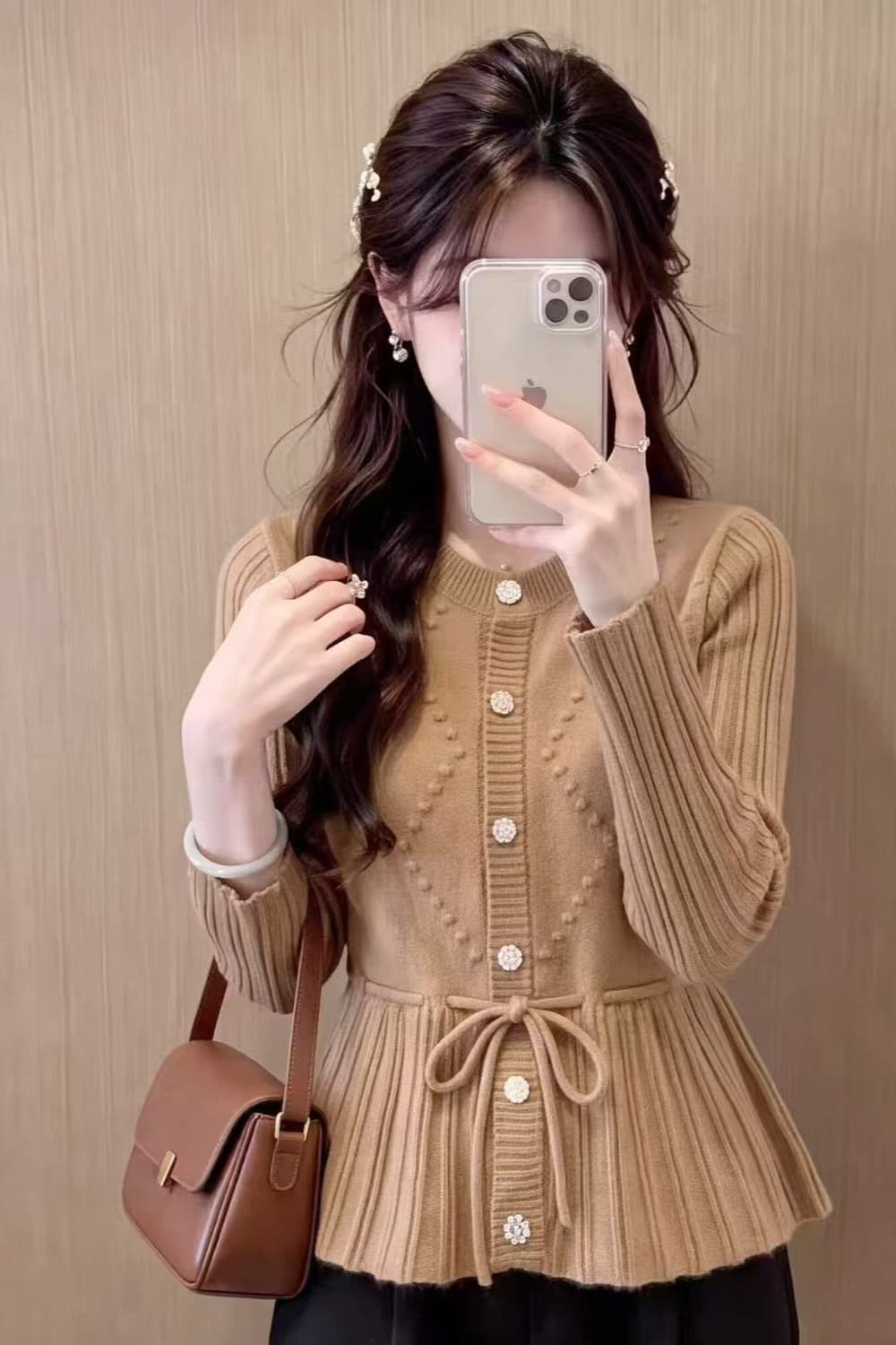 한 부서 새로운 부드러운 자수 홀로우 아웃 허리 수축 니트 니트 스웨터 펌프 로프 디자인 긴팔 스웨터 맨위 오픈 가디건 여성 이미지 6
