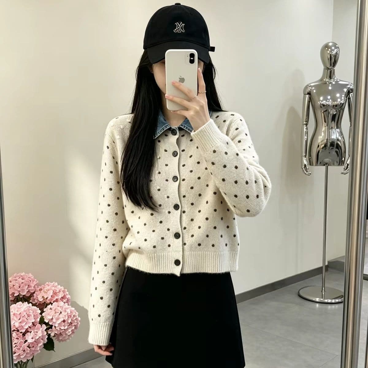 프랑스식 도트 무늬 두 조각 데님 패치워크 polo 오픈 가디건 니트 스웨터 연령 감소 스웨터 코트 가을 겨울철 새로운 맨위 상세 이미지 11