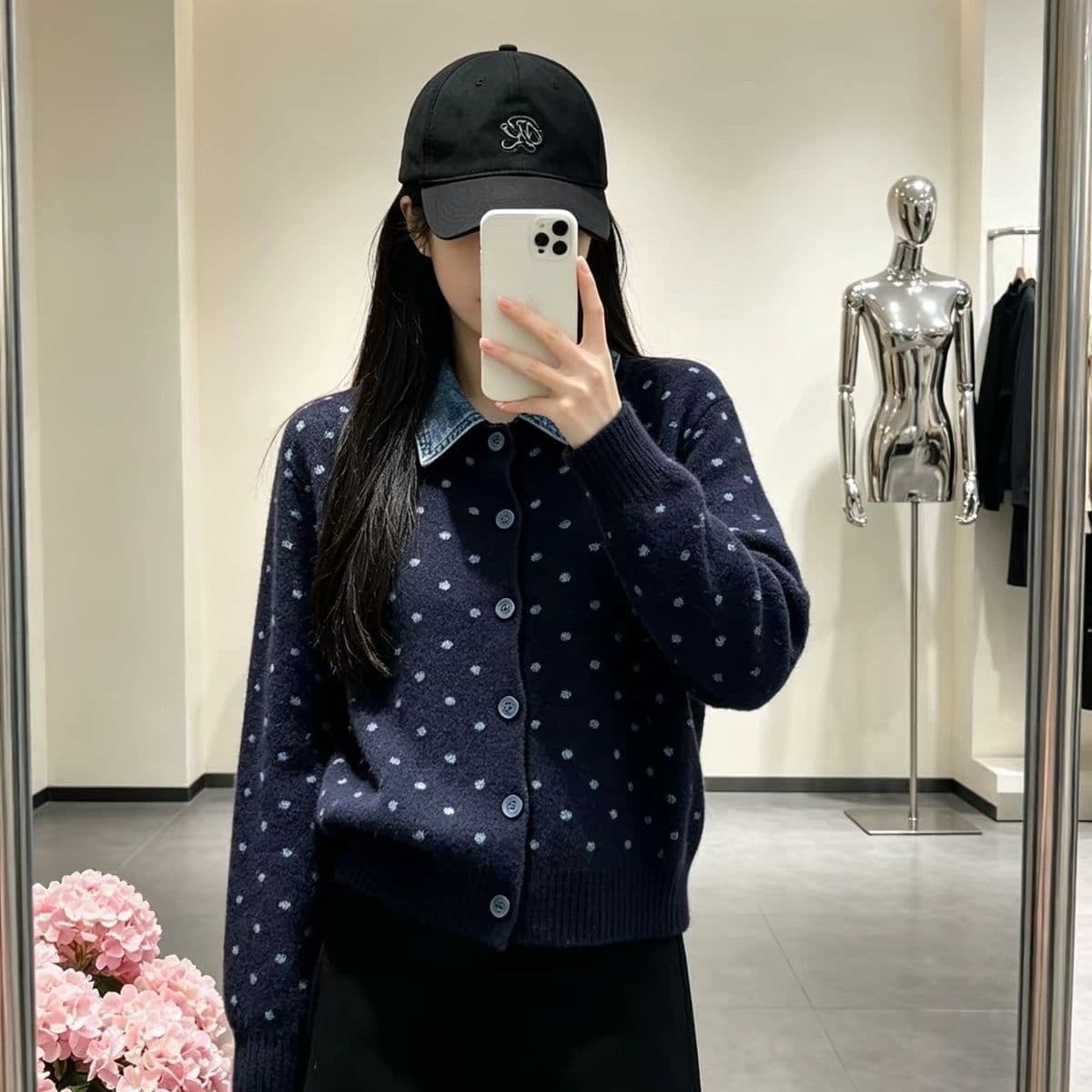 프랑스식 도트 무늬 두 조각 데님 패치워크 polo 오픈 가디건 니트 스웨터 연령 감소 스웨터 코트 가을 겨울철 새로운 맨위 상세 이미지 12