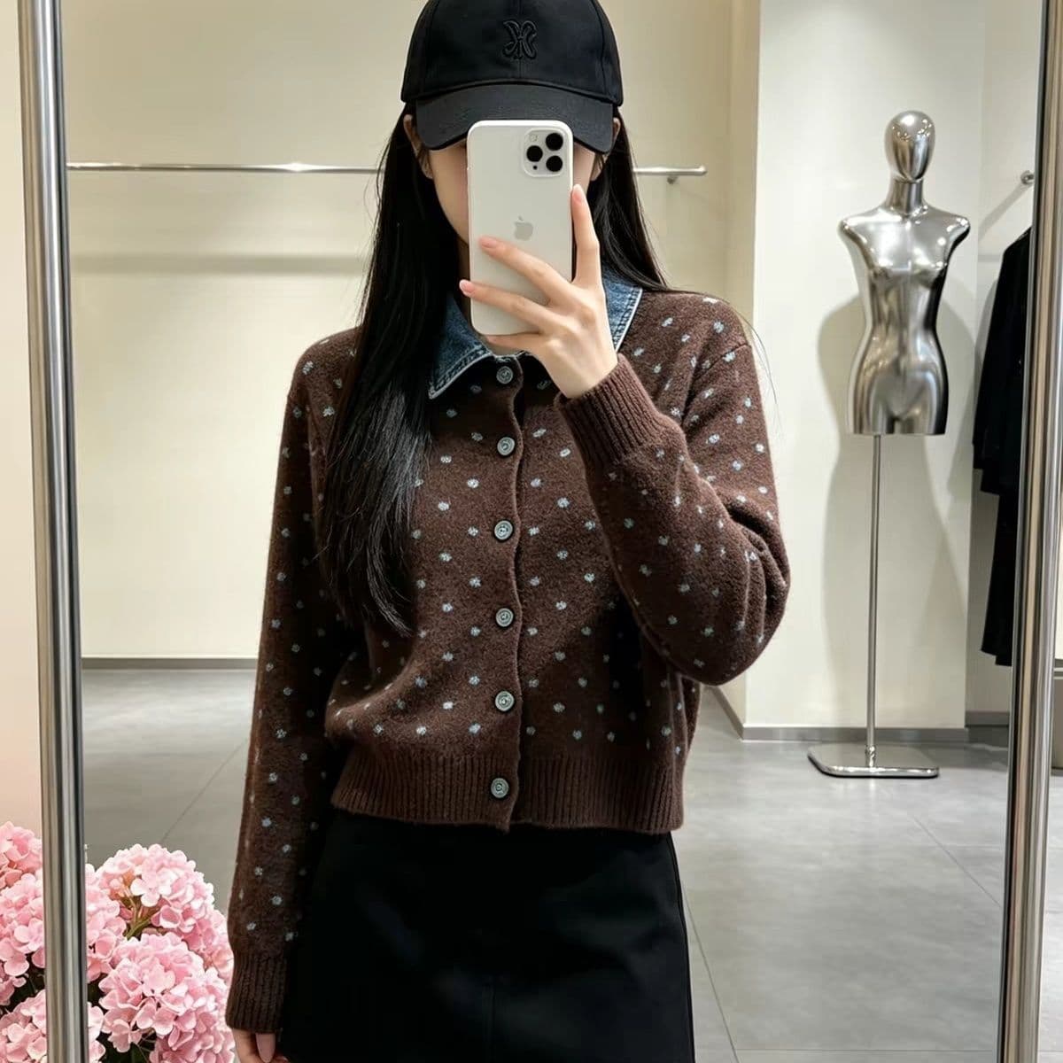 프랑스식 도트 무늬 두 조각 데님 패치워크 polo 오픈 가디건 니트 스웨터 연령 감소 스웨터 코트 가을 겨울철 새로운 맨위 상세 이미지 16