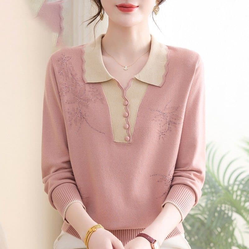 한 부서 패션 무거운 작업 핫픽스 스웨터 품격 연령 감소 루즈핏 슬림해 보이는 중노년 보온 니트 만나는 맨위 여성 이미지 4