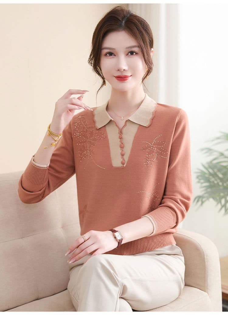 한 부서 패션 무거운 작업 핫픽스 스웨터 품격 연령 감소 루즈핏 슬림해 보이는 중노년 보온 니트 만나는 맨위 여성 상세 이미지 12