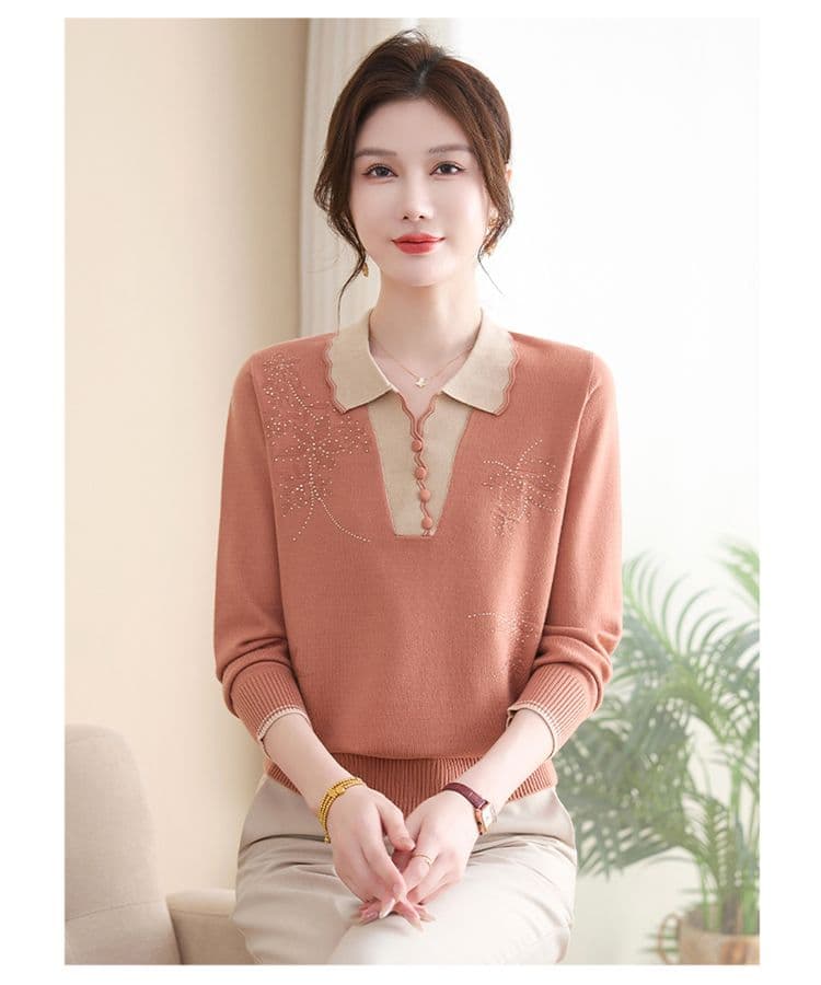 한 부서 패션 무거운 작업 핫픽스 스웨터 품격 연령 감소 루즈핏 슬림해 보이는 중노년 보온 니트 만나는 맨위 여성 상세 이미지 13