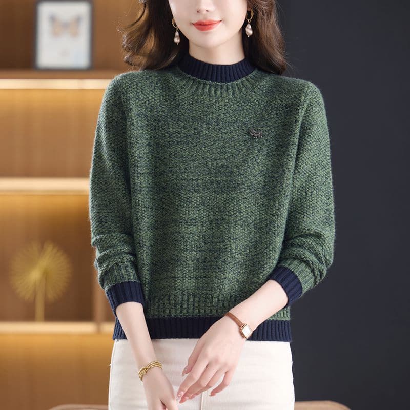 반하이넥 스웨터 여성 쇼트 스타일 가을 겨울 새로운 중년 엄마 외국 가스 패션 보온 연령 감소 니트 기본 셔츠