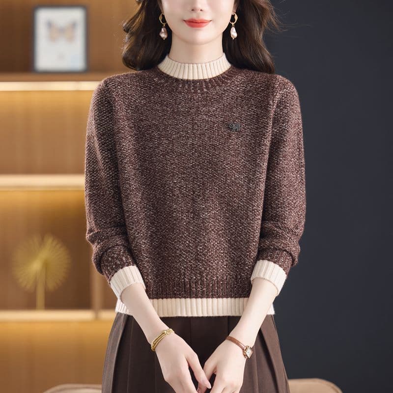 반하이넥 스웨터 여성 쇼트 스타일 가을 겨울 새로운 중년 엄마 외국 가스 패션 보온 연령 감소 니트 기본 셔츠 이미지 3