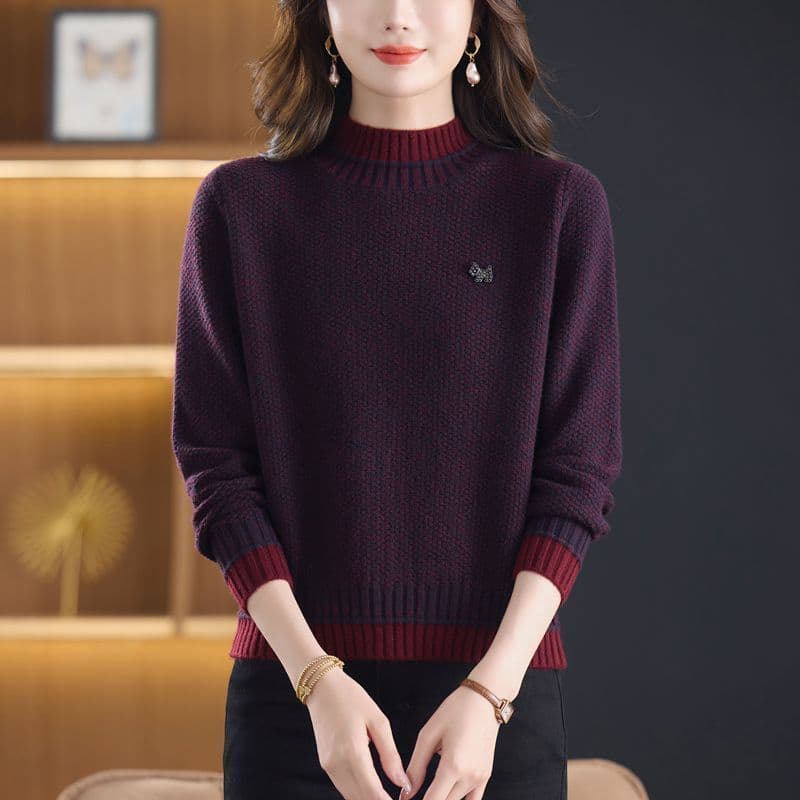 반하이넥 스웨터 여성 쇼트 스타일 가을 겨울 새로운 중년 엄마 외국 가스 패션 보온 연령 감소 니트 기본 셔츠 이미지 4