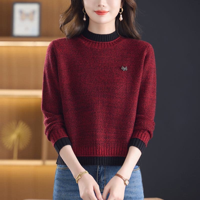 반하이넥 스웨터 여성 쇼트 스타일 가을 겨울 새로운 중년 엄마 외국 가스 패션 보온 연령 감소 니트 기본 셔츠 이미지 2