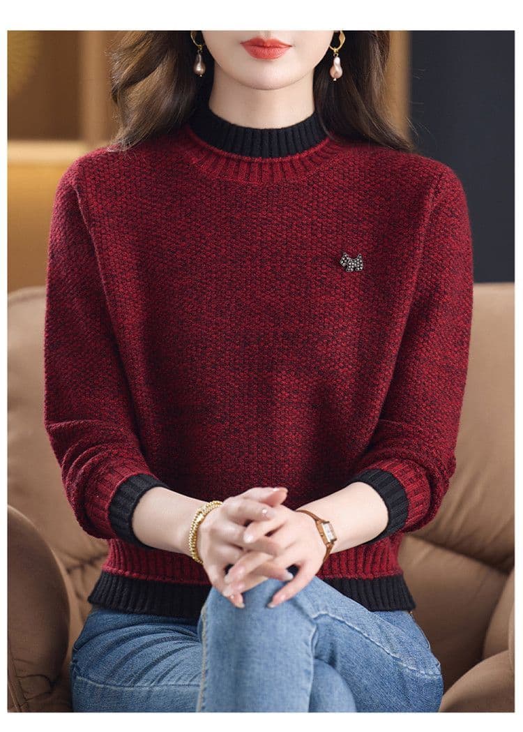반하이넥 스웨터 여성 쇼트 스타일 가을 겨울 새로운 중년 엄마 외국 가스 패션 보온 연령 감소 니트 기본 셔츠 상세 이미지 10