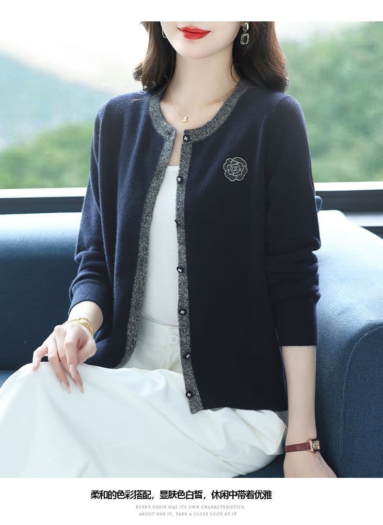 한 부서 외국 가스 배색 라운드 넥 긴팔 가을 겨울 새로운 표지 고기 스웨터 봄 가을 맨위 다용도 니트 재킷 오픈 가디건 상세 이미지 16