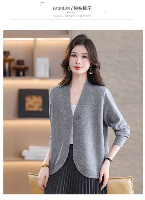 가을 새로운 긴팔 맨위 오픈 가디건 여성 단색 다용도 루즈핏 슬림해 보이는 품격 연령 감소 니트 스웨터 코트 상세 이미지 9