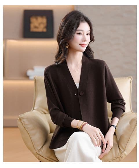 가을 새로운 긴팔 맨위 오픈 가디건 여성 단색 다용도 루즈핏 슬림해 보이는 품격 연령 감소 니트 스웨터 코트 상세 이미지 14