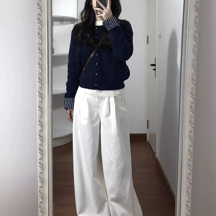 페이크 레이어드 블루 색상 니트 오픈 가디건 스웨터 여자 봄 가을 새로운 한 부서 느긋한 바람 느슨함 센스 쇼트 스타일 맨위 상세 이미지 6