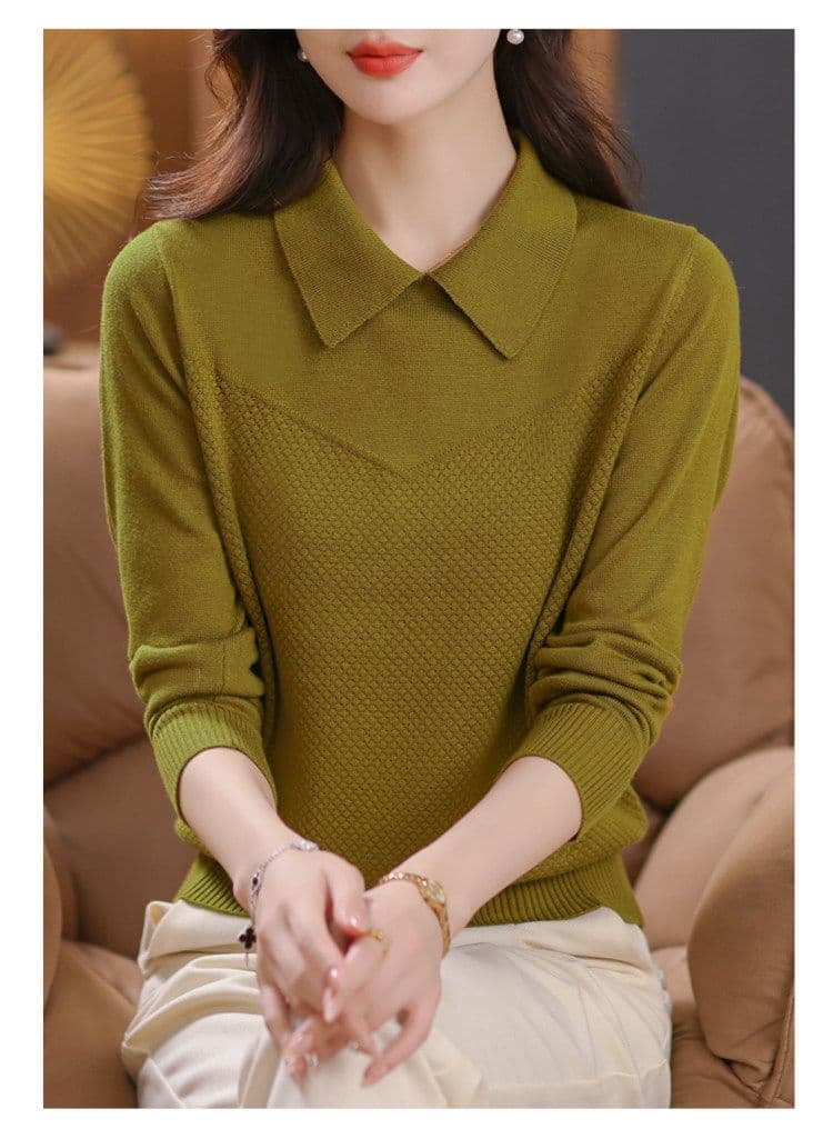 베이비 칼라 긴팔 빅 사이즈 니트 스웨터 맨위 여성 봄 가을 새로운 풀오버 루즈핏 슬림해 보이는 표지 고기 예쁜 스웨터 상세 이미지 18