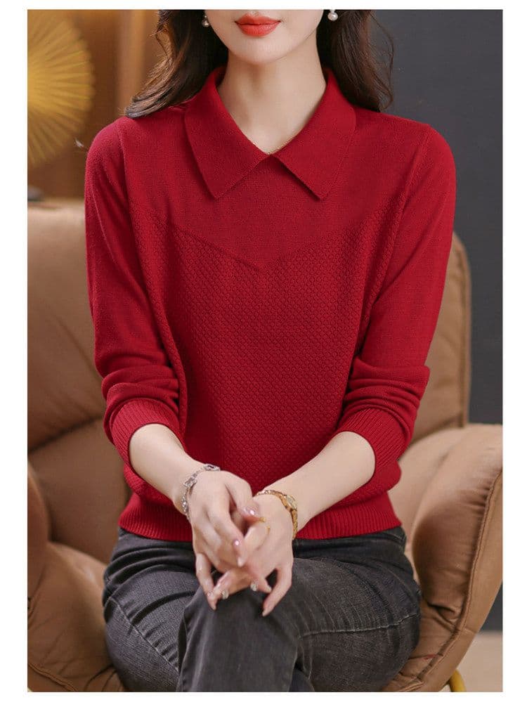 베이비 칼라 긴팔 빅 사이즈 니트 스웨터 맨위 여성 봄 가을 새로운 풀오버 루즈핏 슬림해 보이는 표지 고기 예쁜 스웨터 상세 이미지 27