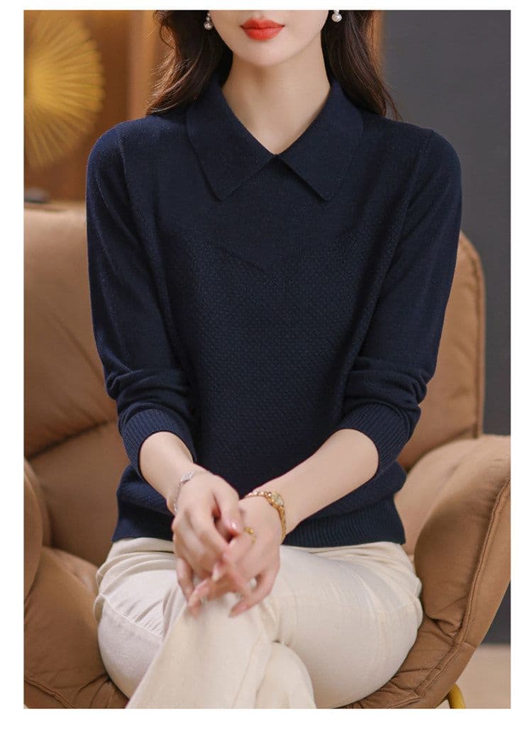 베이비 칼라 긴팔 빅 사이즈 니트 스웨터 맨위 여성 봄 가을 새로운 풀오버 루즈핏 슬림해 보이는 표지 고기 예쁜 스웨터 상세 이미지 32
