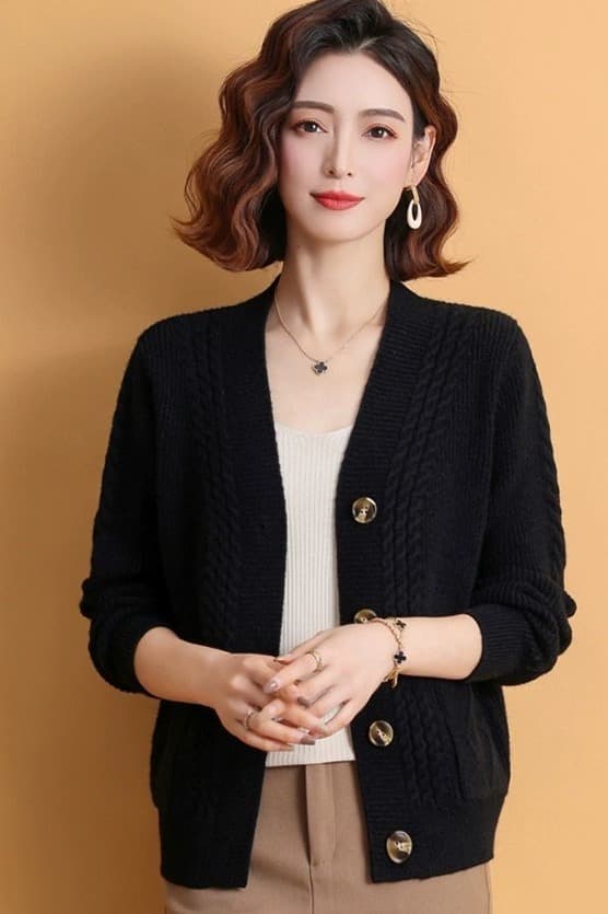 한 부서 중년 엄마 니트 새로운 오픈 가디건 외국 가스 여성 루즈핏 빅 사이즈 가을 겨울 외부 가져 가라. 스웨터 단색 재킷 이미지 6
