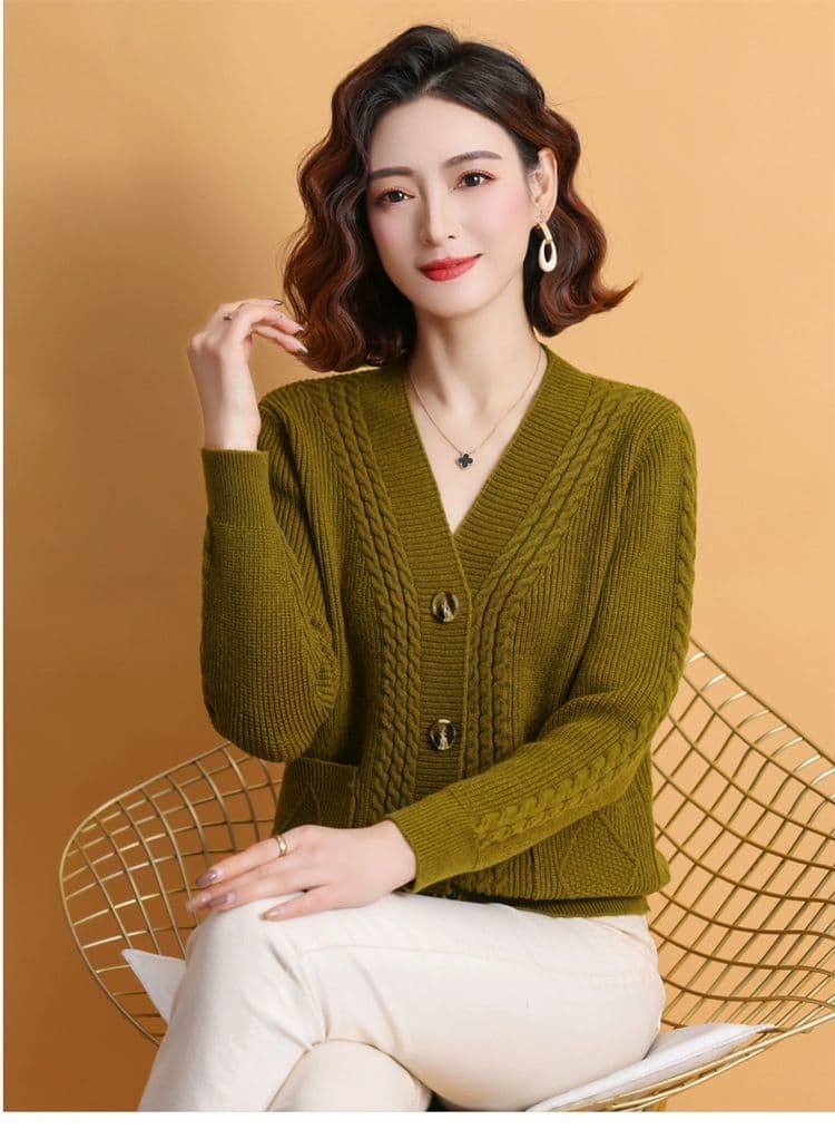 한 부서 중년 엄마 니트 새로운 오픈 가디건 외국 가스 여성 루즈핏 빅 사이즈 가을 겨울 외부 가져 가라. 스웨터 단색 재킷 상세 이미지 15