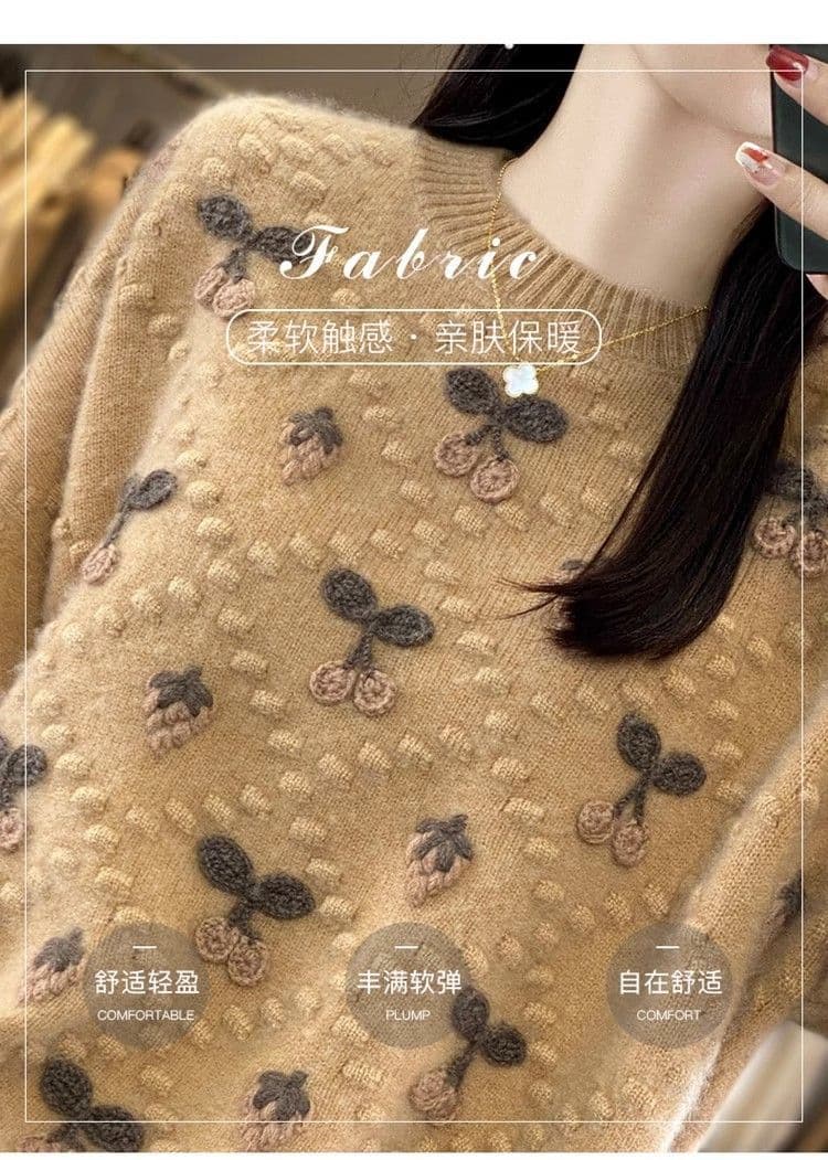 카디건 여성 라운드 넥 패치워크 색상 두꺼운 니트 스웨터 가을 겨울 새로운 무거운 작업 자수 루즈핏 양모 기본 셔츠 여성 상세 이미지 5