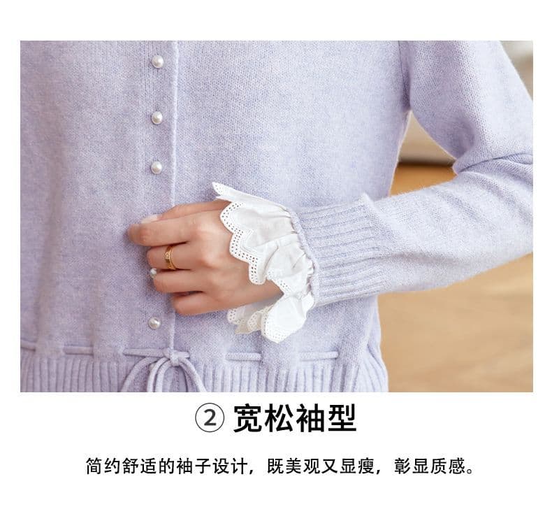 가을 새로운 페이크 레이어드 레이스 측면 길이 소매 짠 셔츠 여성 부드러운 찹쌀 스웨터 허리 수축 슬림해 보이는 쇼트 스타일 오픈 가디건 맨위 상세 이미지 5