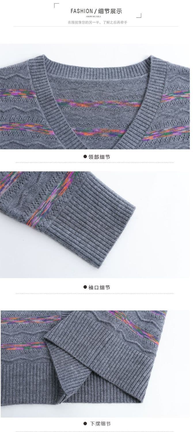 V넥 스트라이프 양모 니트 오픈 가디건 봄 가을 새로운 패션 빅 사이즈 루즈핏 슬림해 보이는 연령 감소 외국 가스 스웨터 코트 상세 이미지 34