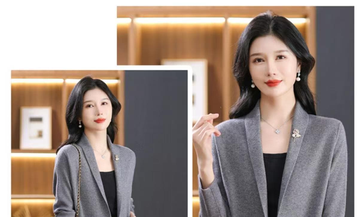 봄 가을 새로운 중노년 니트 오픈 가디건 중간 길이 루즈핏 외국 가스 다용도 슬림해 보이는 스웨터 코트 맨위 여성 상세 이미지 36